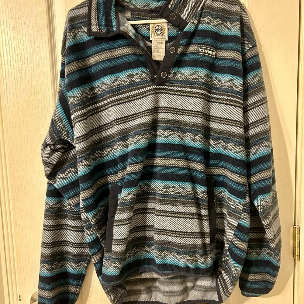 ✨ Cinch Teal and Gray Striped Pullover Jacket - Picture 2 of 3